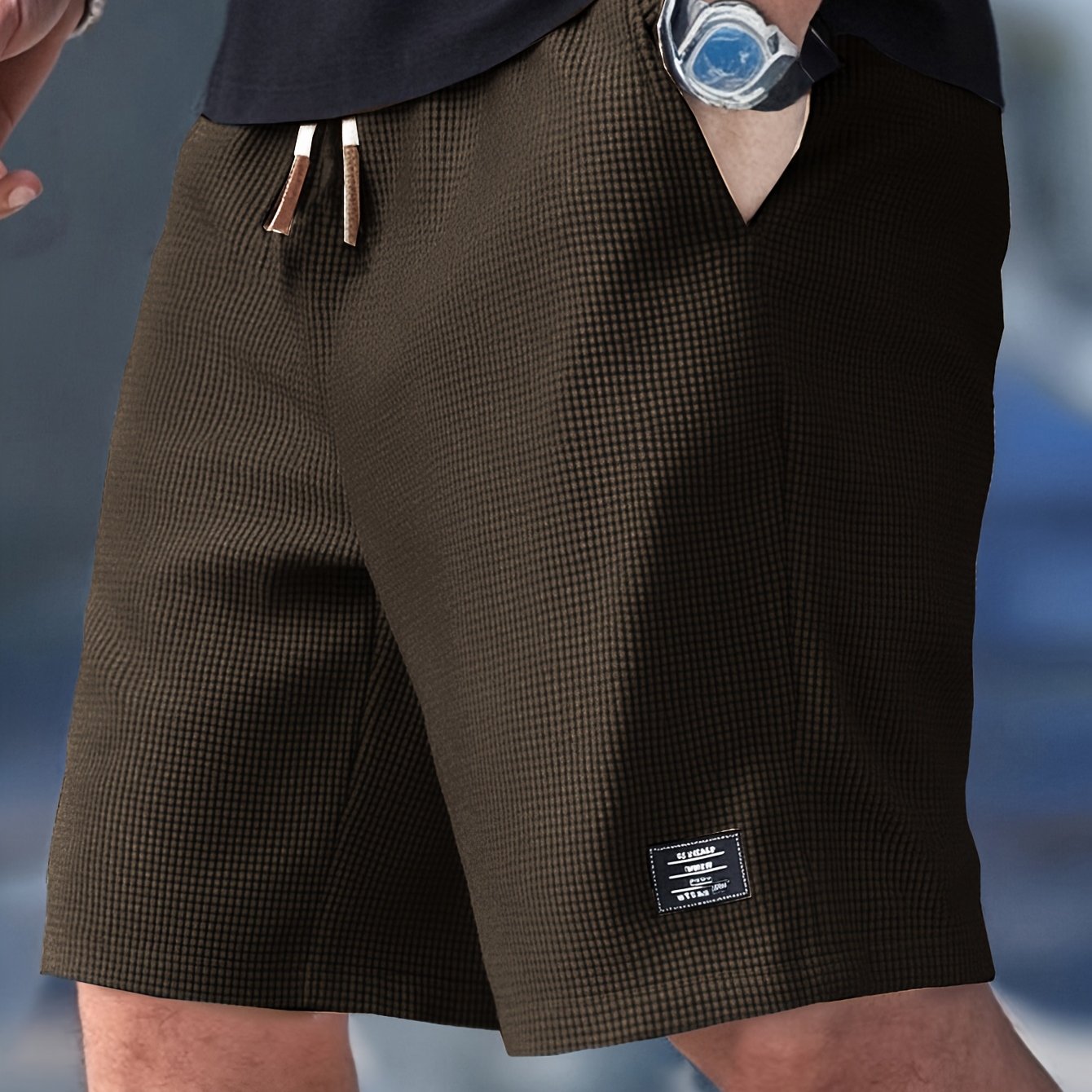 TEXTURED DRAWSTRING CASUAL SHORTS