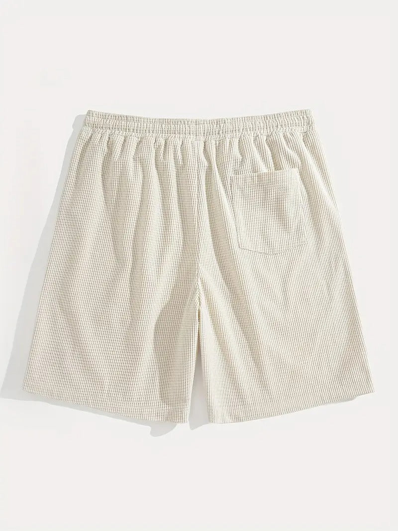 TEXTURED DRAWSTRING CASUAL SHORTS