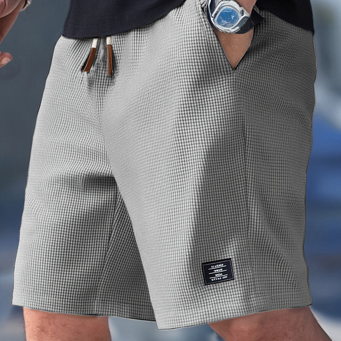 TEXTURED DRAWSTRING CASUAL SHORTS