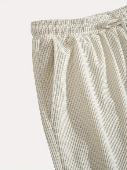 TEXTURED DRAWSTRING CASUAL SHORTS